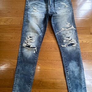 American Eagle Outfitters Blue Skinny Jeans with Distressed Details